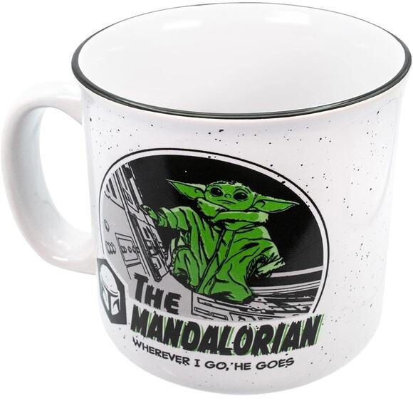 Star Wars Mandalorian Baby Grogu Yoda Wherever I Go He Goes 20oz Ceramic Mug - Picture 2 of 7